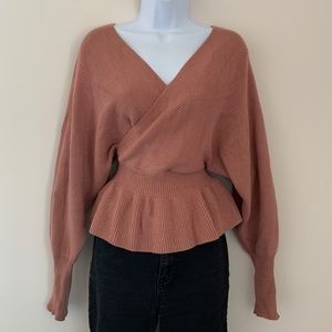 Mock wrap peplum sweater